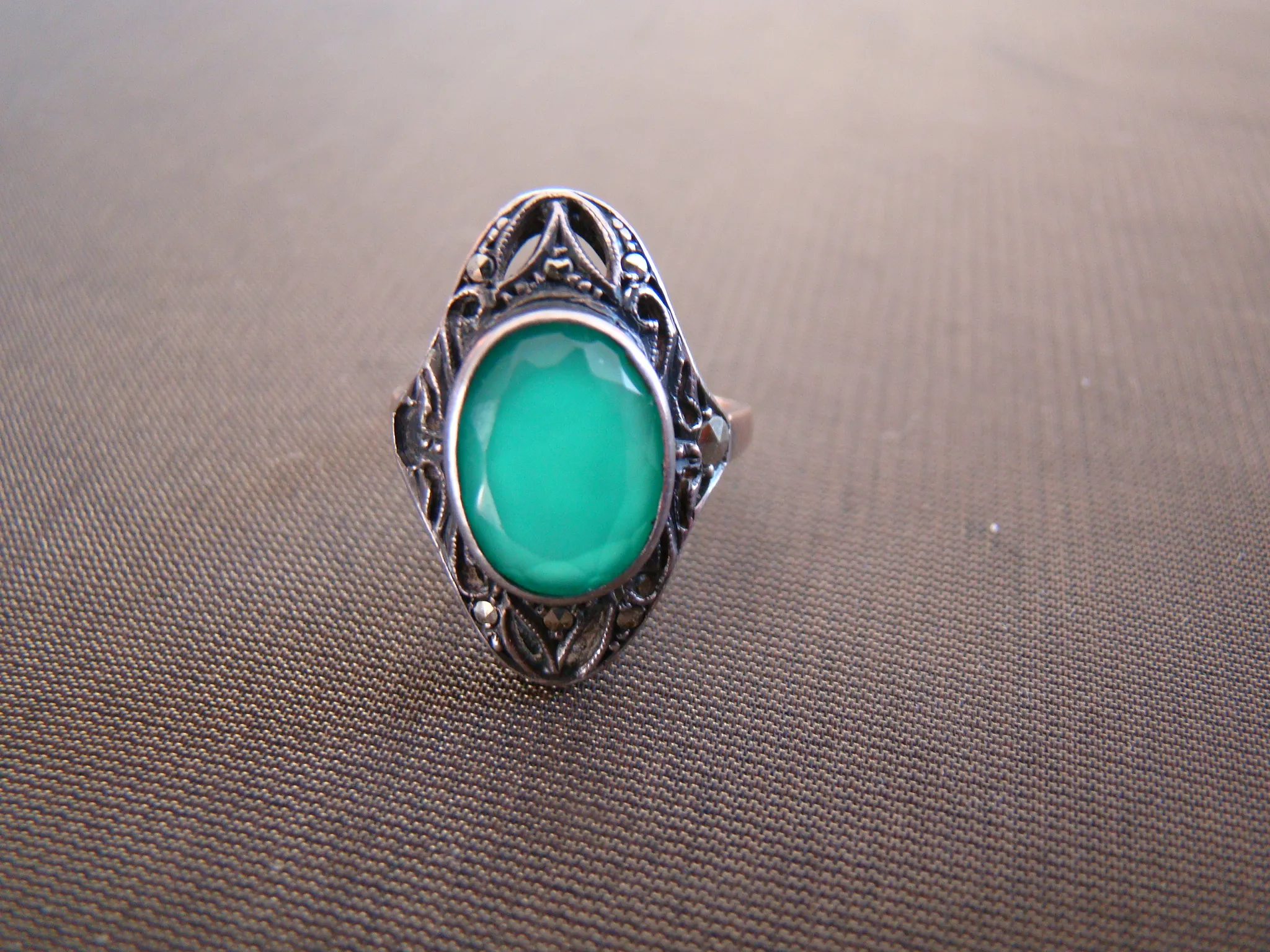 9 kt rood gouden en zilver ring malachiet markesietjes